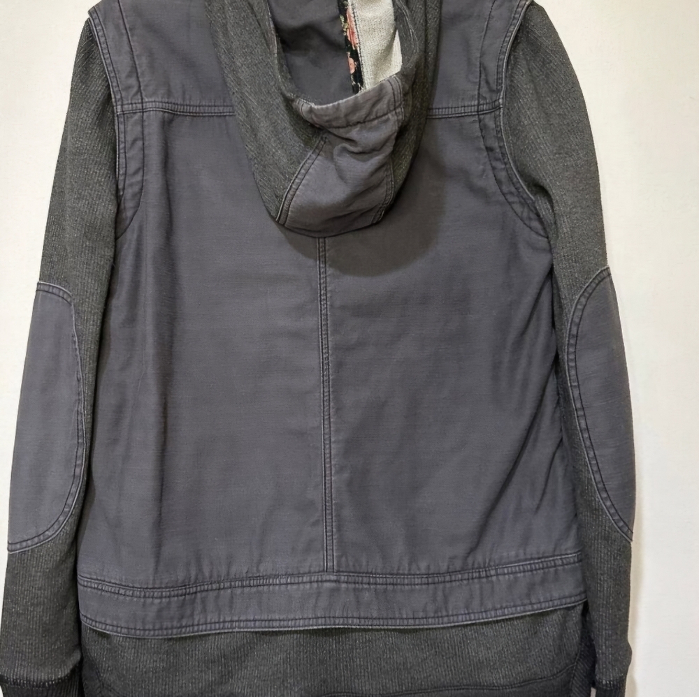 Free People Multi-color Hooded Jacket Zipper Snap Front Size Medium EUC - Picture 8 of 13